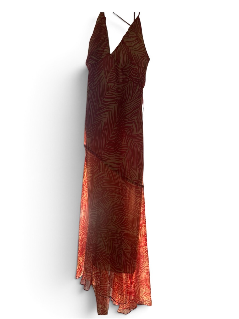 BCBGMaxazria 100% Silk Red Animal Print Maxi Dress size 8 New